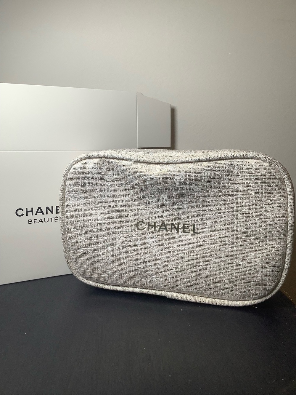 CHANEL white with gold shimmer Cosmetic Pouch